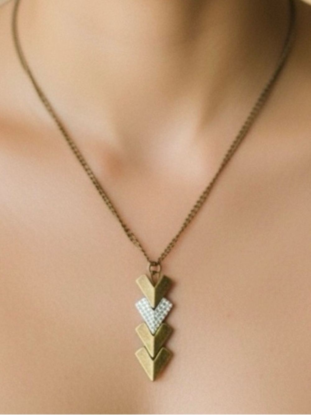 Triple Chevron Pendant Necklace in Gold and Silver